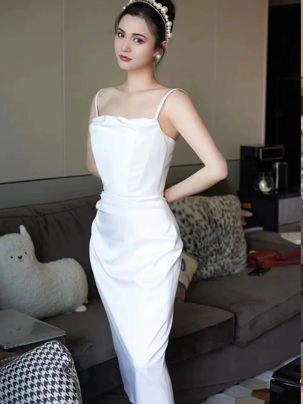 White Anja Strapless Cowl Slip Dress - Picture 2 of 7